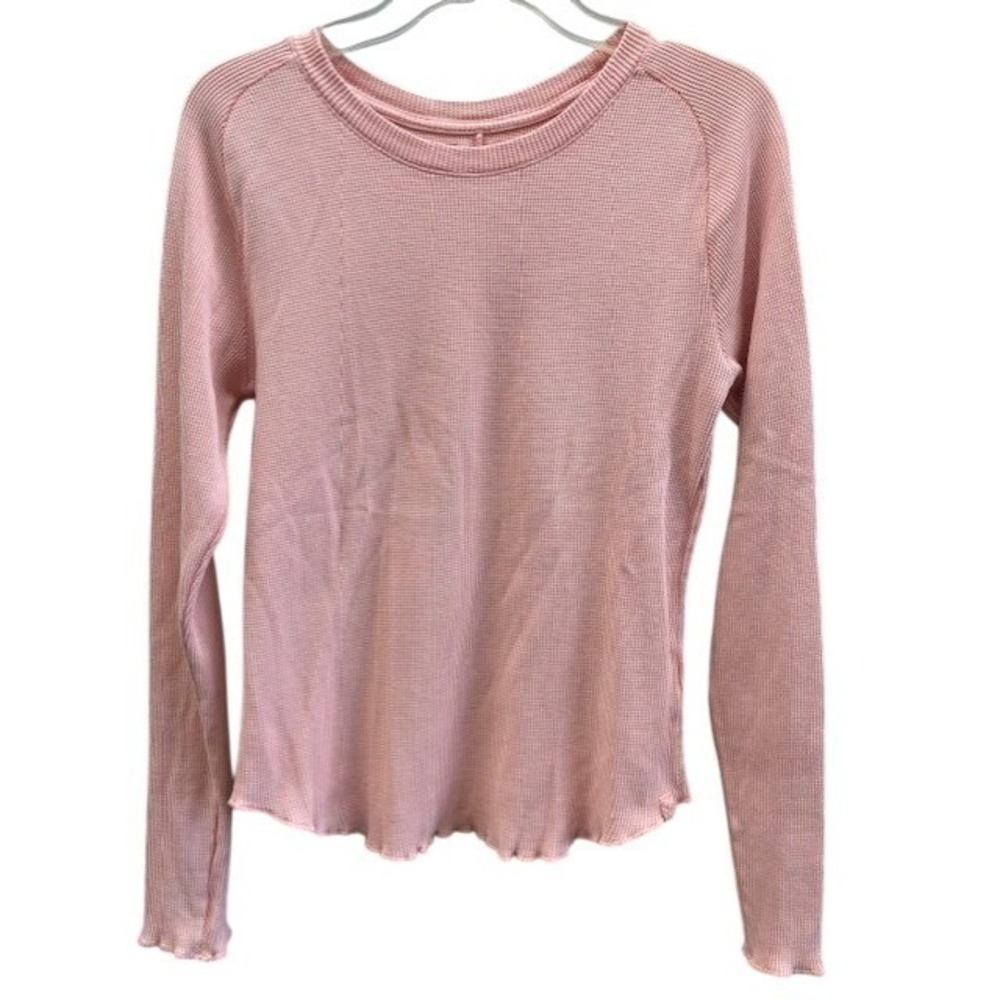 We The Free Free People Pink Waffle Knit Thermal Long Sleeve Top Large